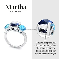 Lab Created Martha Stewart 5 Carat Oval Shape Sapphire, Blue Topaz and Grown Diamond Three Stone Plus Ring Sterling Silver