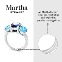 Lab Created Martha Stewart 5 Carat Oval Shape Sapphire, Blue Topaz and Grown Diamond Three Stone Plus Ring Sterling Silver