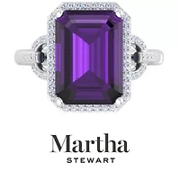 Lab Created Martha Stewart 7 1/3 Carat Emerald Cut Gemstone and Grown Diamond Halo Ring Sterling Silver