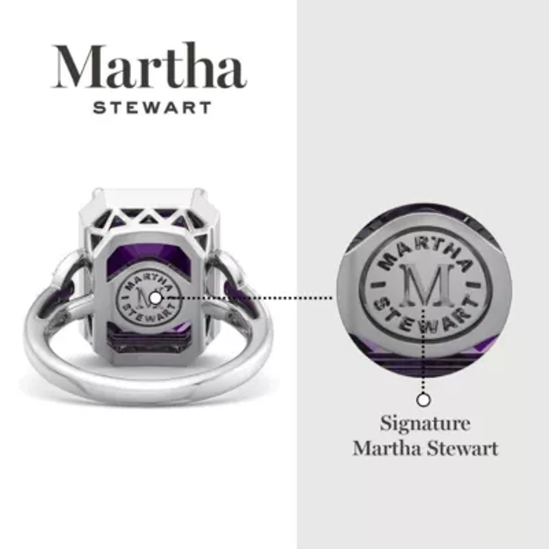 Lab Created Martha Stewart 7 1/3 Carat Emerald Cut Gemstone and Grown Diamond Halo Ring Sterling Silver