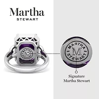 Lab Created Martha Stewart 7 1/3 Carat Emerald Cut Gemstone and Grown Diamond Halo Ring Sterling Silver