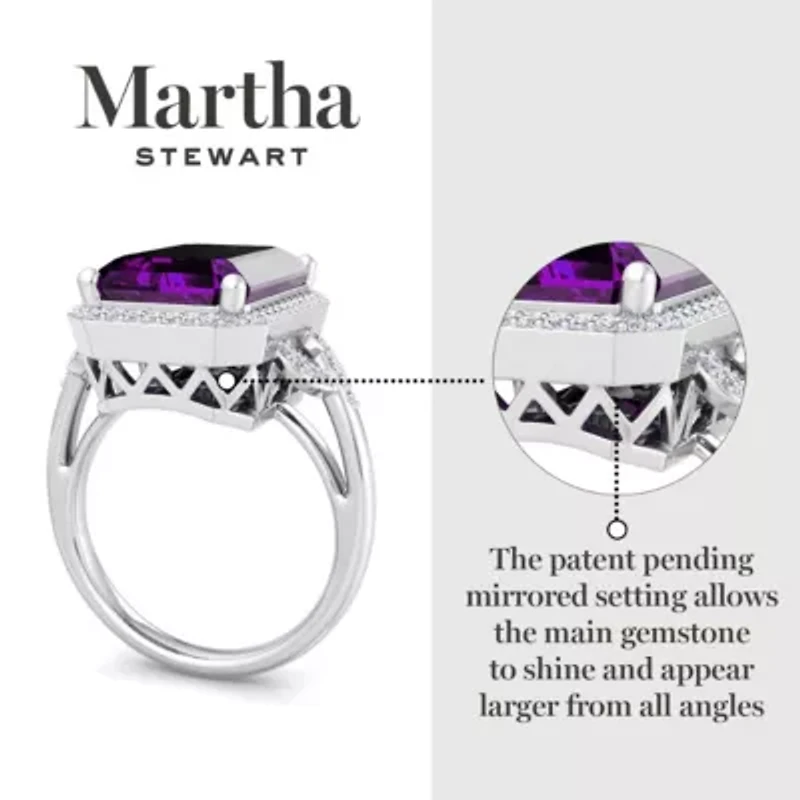 Lab Created Martha Stewart 7 1/3 Carat Emerald Cut Gemstone and Grown Diamond Halo Ring Sterling Silver