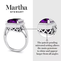 Lab Created Martha Stewart 7 1/3 Carat Emerald Cut Gemstone and Grown Diamond Halo Ring Sterling Silver