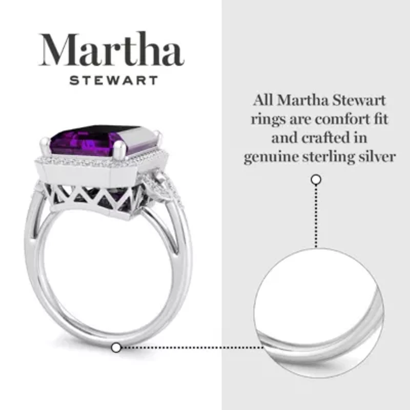 Lab Created Martha Stewart 7 1/3 Carat Emerald Cut Gemstone and Grown Diamond Halo Ring Sterling Silver