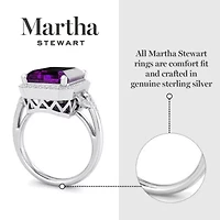 Lab Created Martha Stewart 7 1/3 Carat Emerald Cut Gemstone and Grown Diamond Halo Ring Sterling Silver