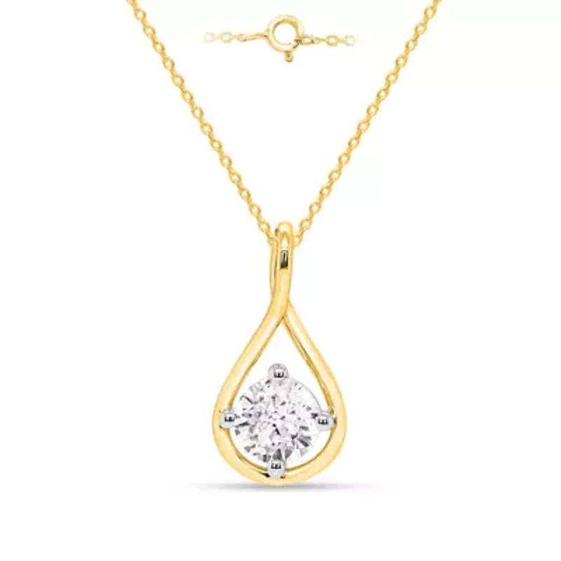 Lab Created 1CTW Grown Diamond Solitaire Pendant Gold Plated Sterling Silver