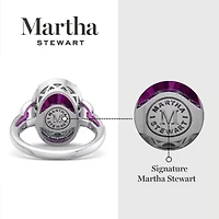 Lab Created Martha Stewart 6 3/4 Carat Oval Shape Gemstone and Grown Diamond Halo Ring Sterling Silver