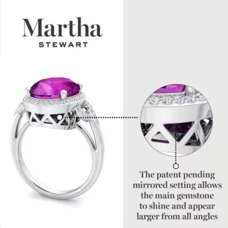 Lab Created Martha Stewart 6 3/4 Carat Oval Shape Gemstone and Grown Diamond Halo Ring Sterling Silver