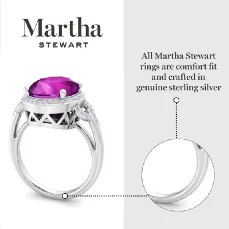 Lab Created Martha Stewart 6 3/4 Carat Oval Shape Gemstone and Grown Diamond Halo Ring Sterling Silver