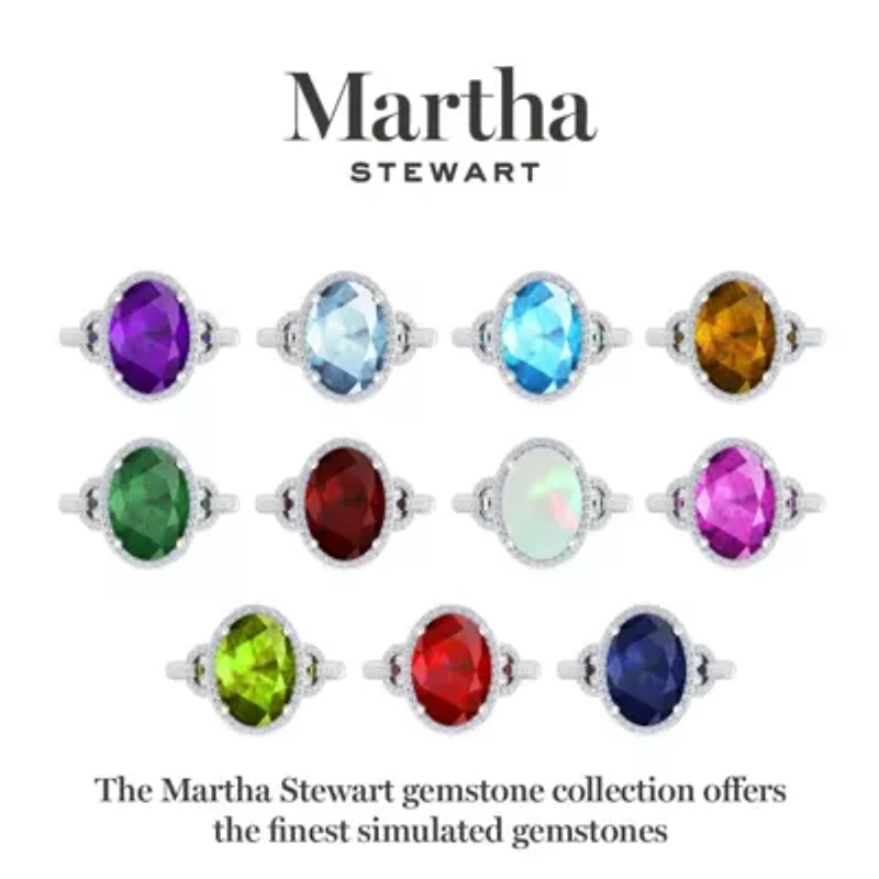 Lab Created Martha Stewart 6 3/4 Carat Oval Shape Gemstone and Grown Diamond Halo Ring Sterling Silver