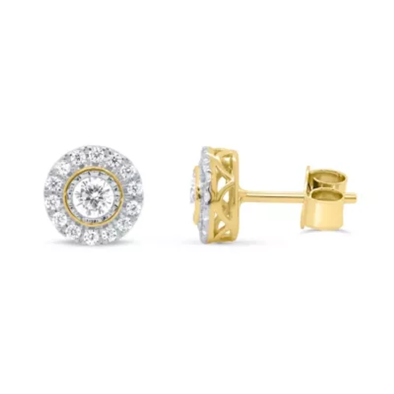 Lab Created 1/2CTW Grown Diamond Stud Earrings with Halo Sterling Silver