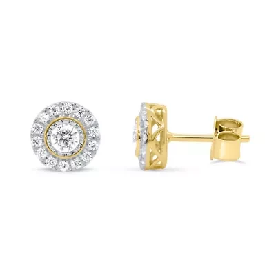 Lab Created 1/2CTW Grown Diamond Stud Earrings with Halo Sterling Silver