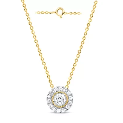 Lab Created 1/4CTW Grown Diamond Solitaire Pendant with Halo Gold Plated Sterling Silver