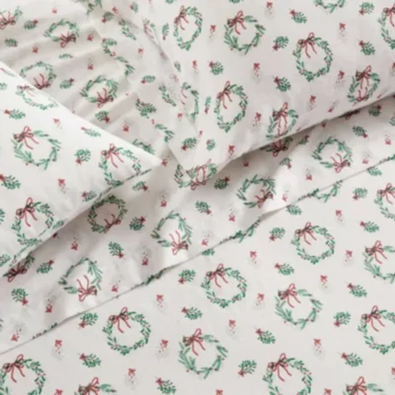 Wreaths & Mistletoe Cotton Sheet Set