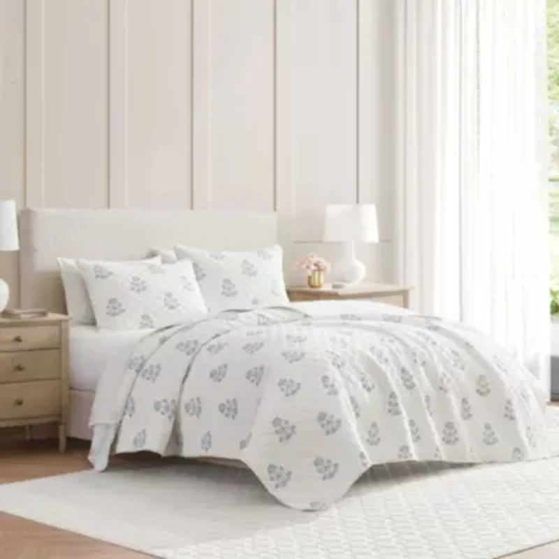 Flower Block Print Cotton Quilt Set