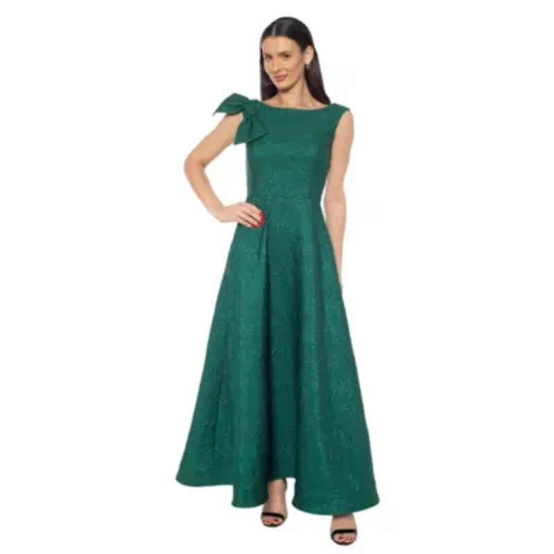 Bow Shoulder Brocade Gown