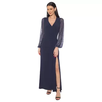Mesh Beaded Sleeve Gown