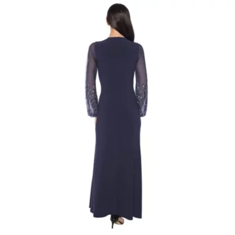 Mesh Beaded Sleeve Gown