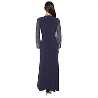 Mesh Beaded Sleeve Gown