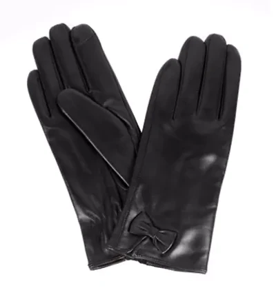 Women's Leather Touch Screen Gloves with Bow