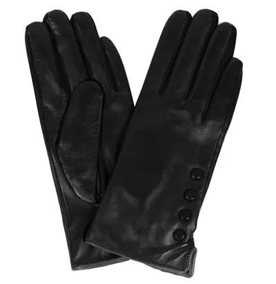 Women's Leather Touch Screen Gloves with Buttons