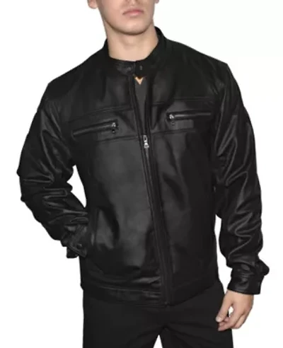Men's Genuine Leather Multi Pocket Racing Jacket