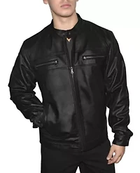 Men's Genuine Leather Multi Pocket Racing Jacket