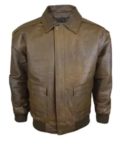 Men's Distressed Brown Leather Classic Aviator Jacket