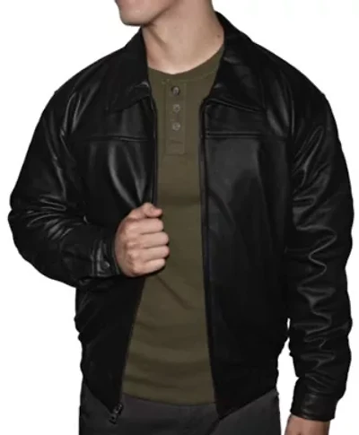Men's Genuine Quilted Lined Leather Banded Bottom Jacket