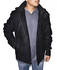 Men's Removable Hooded Wool Blend Bomber Jacket