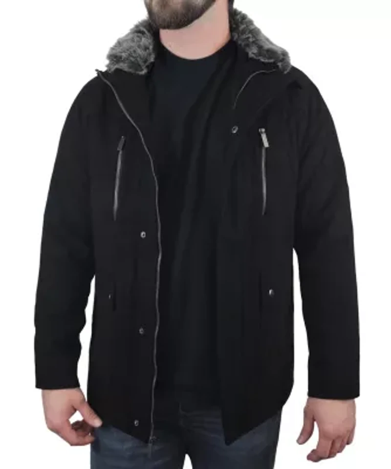 Men's Detachable Faux Fur Collar Wool Blend Coat