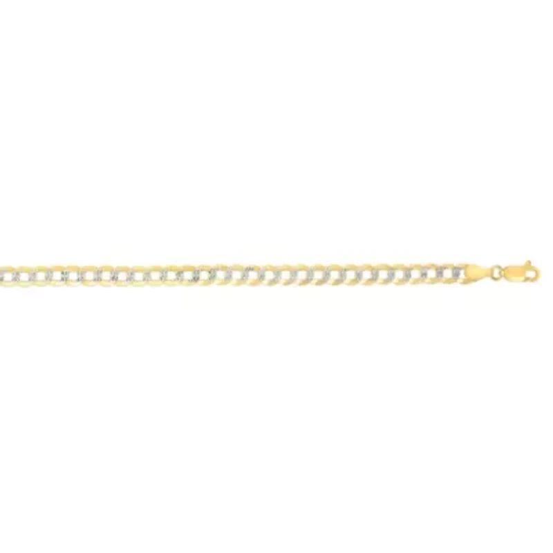 Mens 14k Gold Two-Tone Diamond-cut Pave Miami Cuban Curb Chain Bracelet