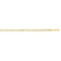 Mens 14k Gold Two-Tone Diamond-cut Pave Miami Cuban Curb Chain Bracelet