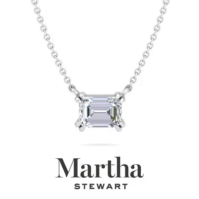 Lab Created 1 Carat Emerald Cut Grown Diamond Solitaire Necklace Available 14K White and Yellow Gold