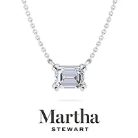 Lab Created 1 Carat Emerald Cut Grown Diamond Solitaire Necklace Available 14K White and Yellow Gold