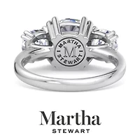 Lab Created Martha Stewart 5 Carat Cushion Cut Grown Diamond Three Stone Engagement Ring Available 14K White and Yellow Gold