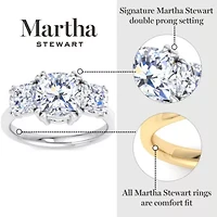 Lab Created Martha Stewart 5 Carat Cushion Cut Grown Diamond Three Stone Engagement Ring Available 14K White and Yellow Gold