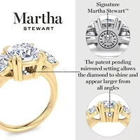 Lab Created Martha Stewart 5 Carat Cushion Cut Grown Diamond Three Stone Engagement Ring Available 14K White and Yellow Gold