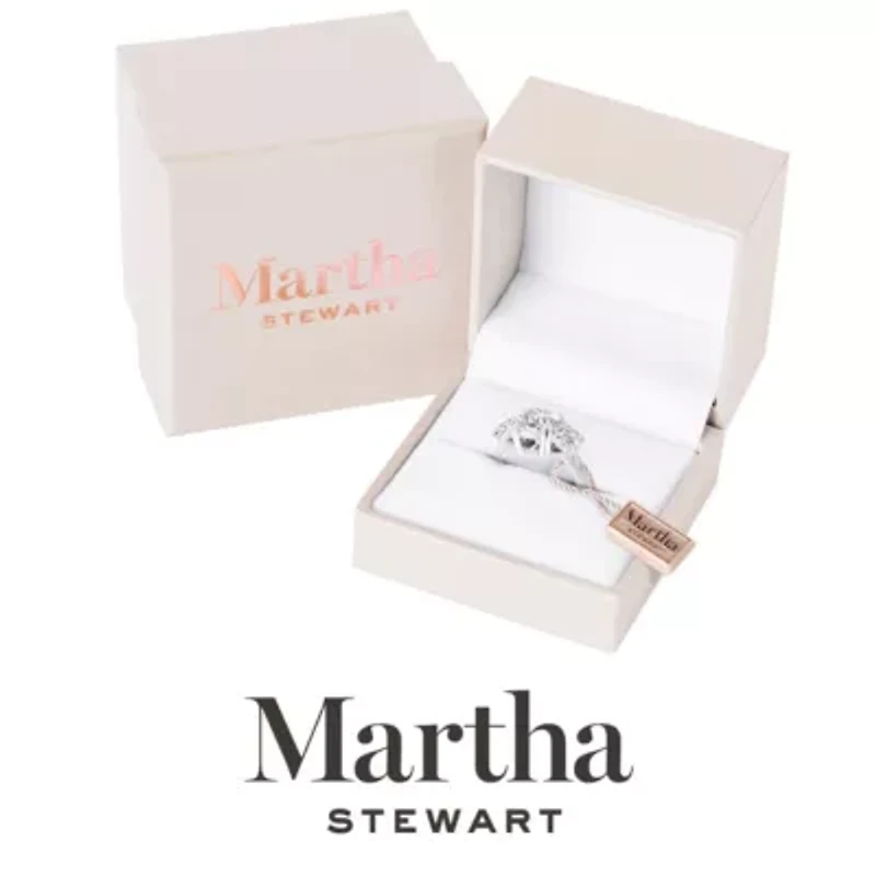 Lab Created Martha Stewart 5 Carat Cushion Cut Grown Diamond Three Stone Engagement Ring Available 14K White and Yellow Gold