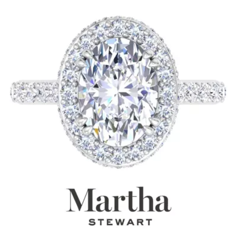 Lab Created Martha Stewart 4 Carat Oval Shape Grown Diamond Hidden Halo Engagement Ring Available 14K White and Yellow Gold