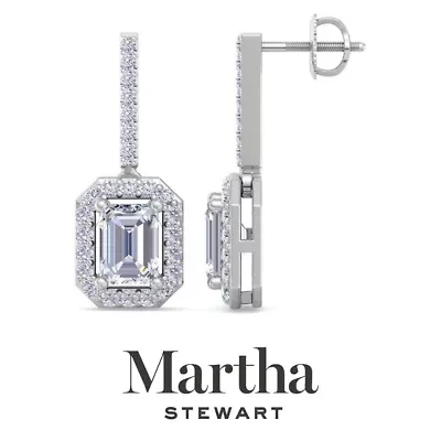 Lab Created Martha Stewart 2 1/2 Carat Emerald Cut Grown Diamond Drop Earrings Available 14 Karat White Or Yellow Gold