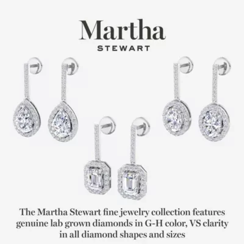 Lab Created Martha Stewart 2 1/2 Carat Emerald Cut Grown Diamond Drop Earrings Available 14 Karat White Or Yellow Gold