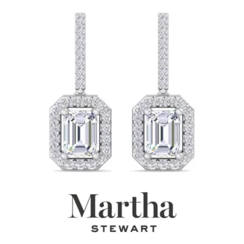 Lab Created Martha Stewart 2 1/2 Carat Emerald Cut Grown Diamond Drop Earrings Available 14 Karat White Or Yellow Gold