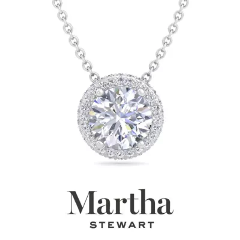 Lab Created Martha Stewart 2 1/4 Carat Grown Diamond Halo Necklace Available 14K White and Yellow Gold