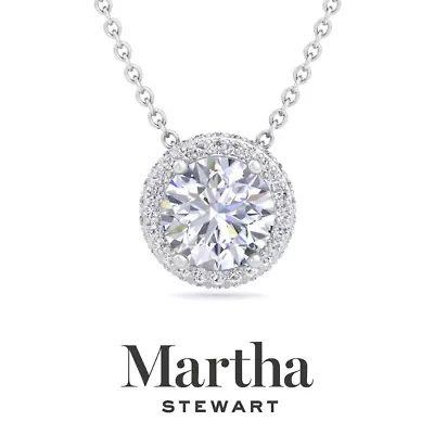 Lab Created Martha Stewart 2 1/4 Carat Grown Diamond Halo Necklace Available 14K White and Yellow Gold