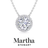 Lab Created Martha Stewart 2 1/4 Carat Grown Diamond Halo Necklace Available 14K White and Yellow Gold