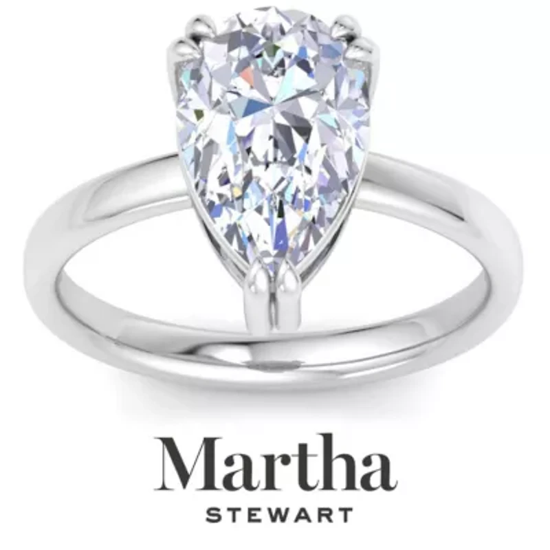 Lab Created Martha Stewart Carat Pear Shape Grown Diamond Solitaire Engagement Ring Available 14K White and Yellow Gold