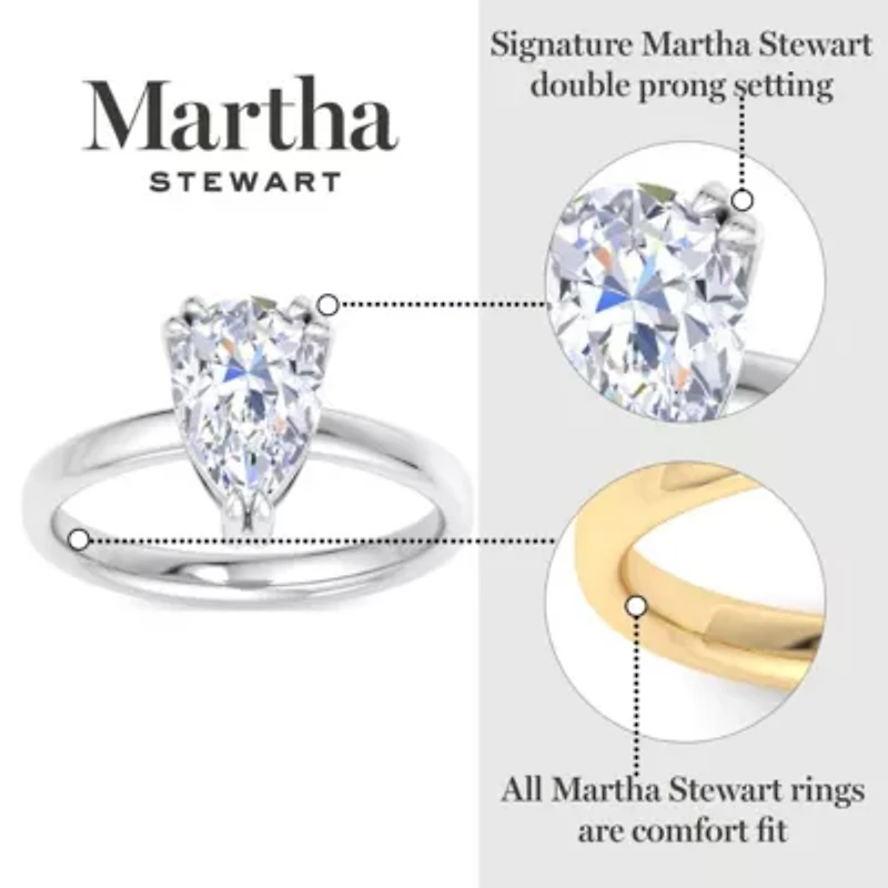 Lab Created Martha Stewart Carat Pear Shape Grown Diamond Solitaire Engagement Ring Available 14K White and Yellow Gold