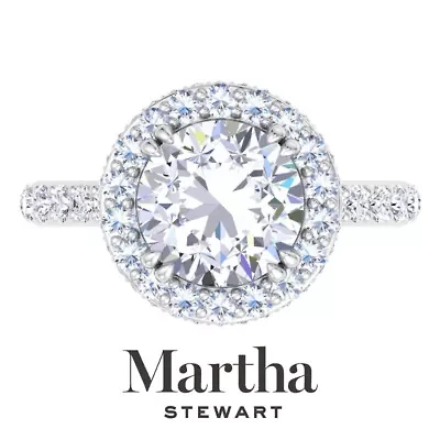 Lab Created Martha Stewart 4 Carat Round Grown Diamond Hidden Halo Engagement Ring Available 14K White and Yellow Gold