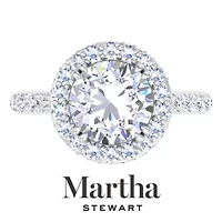 Lab Created Martha Stewart 4 Carat Round Grown Diamond Hidden Halo Engagement Ring Available 14K White and Yellow Gold